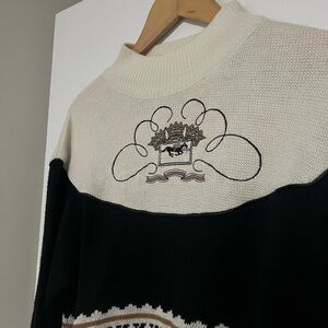 Vintage horse knit sweater with embroidered horse and crown black and white 90s